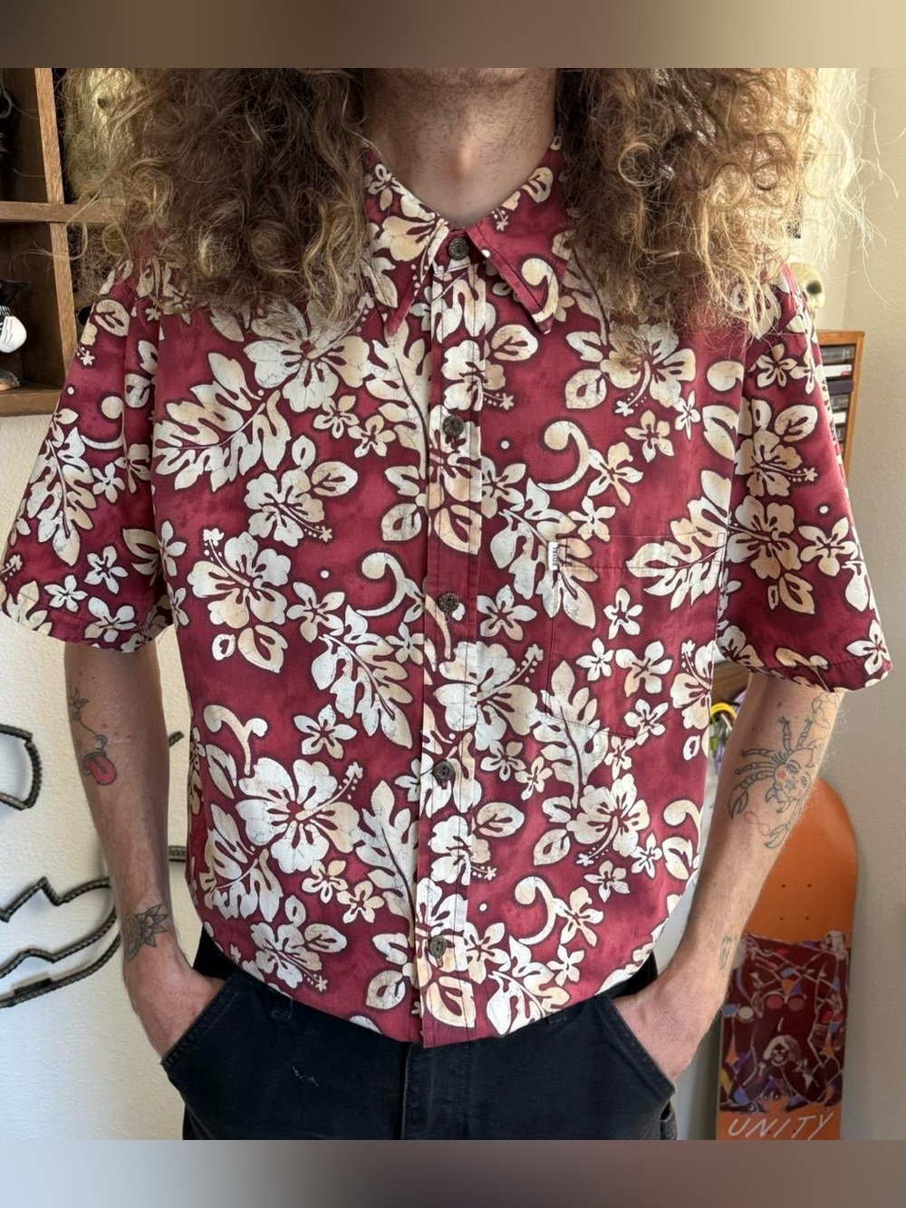 Vintage 80s 90s AOP Hibiscus Floral Batik Hawaiian ~ Size XL